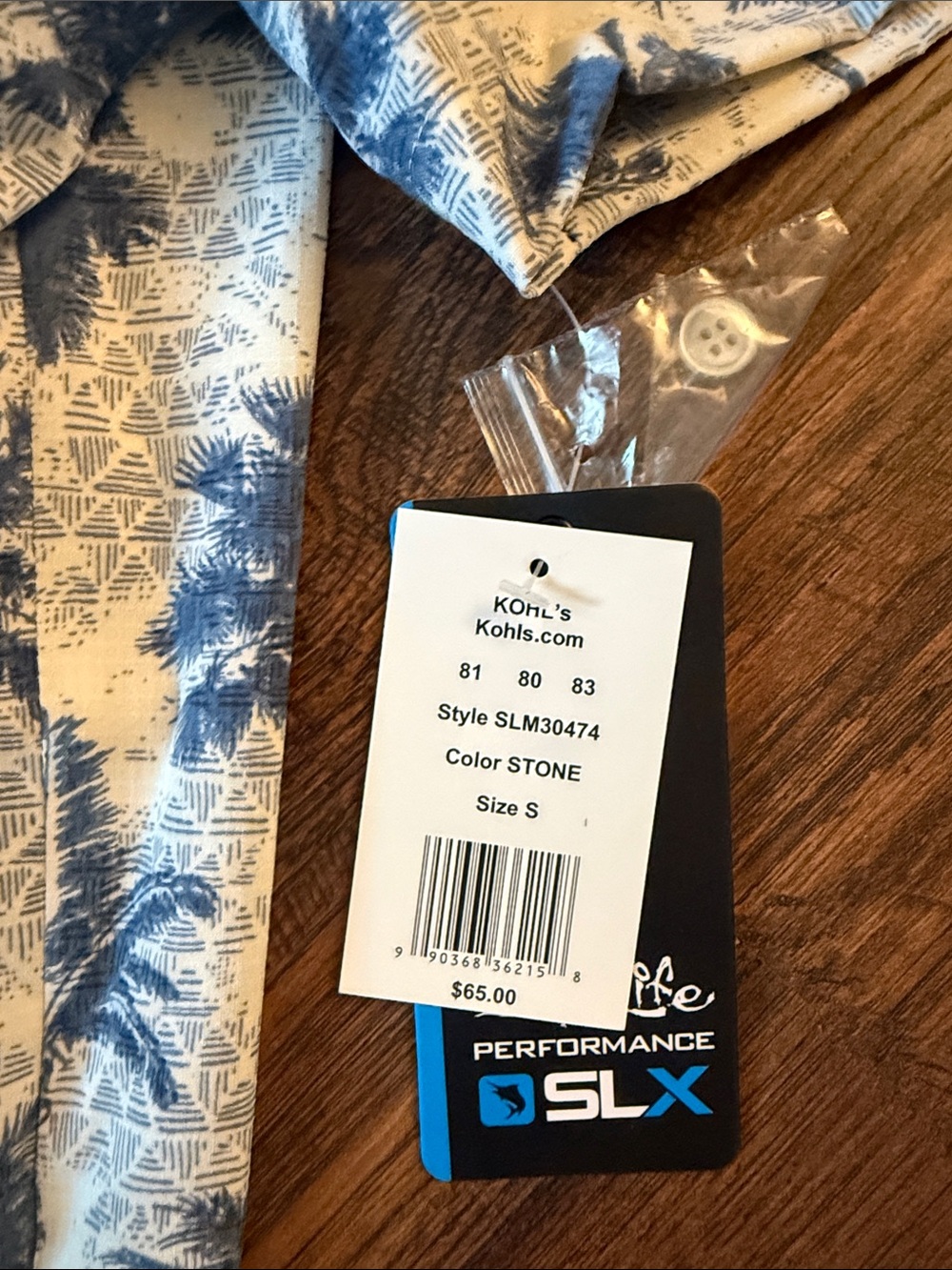 Salt Life Blue/White Palm-Print Short Sleeve Button-Down performance slx Shirt - Picture 2 of 5